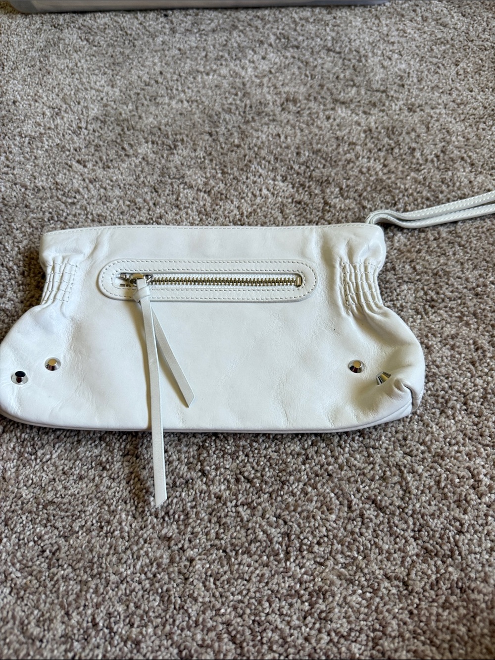 White Leather Wristlet Clutch - Designer-Inspired